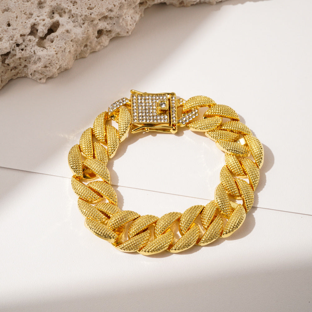 Fully Iced Diamond Cuban Link Alloy Bracelet - 20cm Gold Bracelet