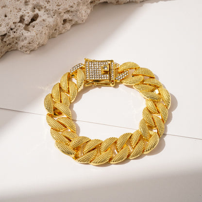 Fully Iced Diamond Cuban Link Alloy Bracelet - 20cm Gold Bracelet