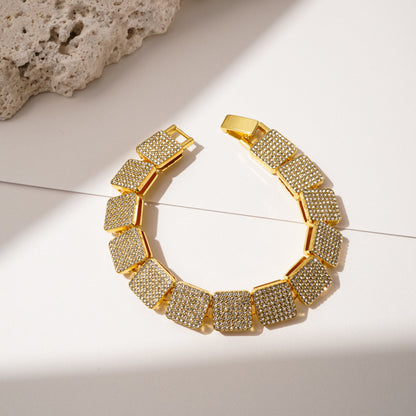 Square Zircon Tennis Cuban Link Bracelet & Necklace - 20cm Gold Bracelet