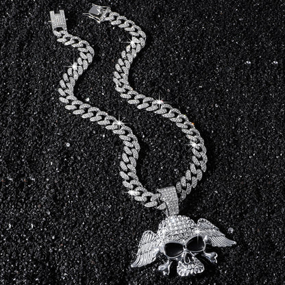 Fully Iced Winged Skull Pendant Necklace - Silver Pendant Only