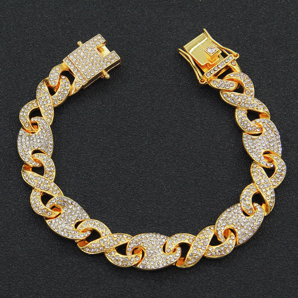 Fully Iced Figure-8 Clasp Cuban Link Necklace - Gold Bracelet – 8 inch