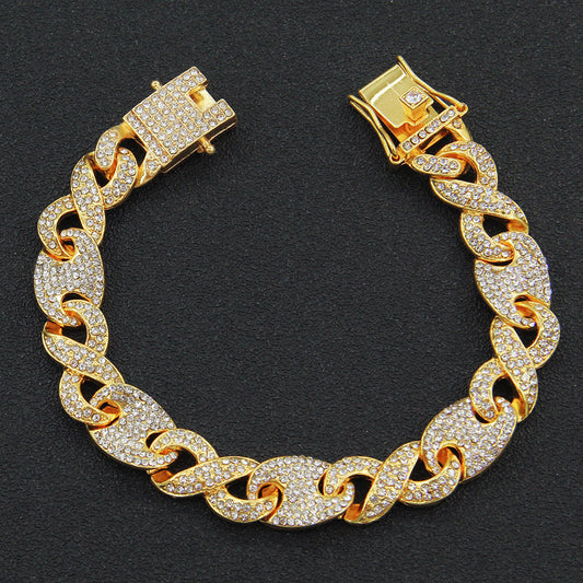 Fully Iced Figure-8 Clasp Cuban Link Necklace - Gold Bracelet – 8 inch