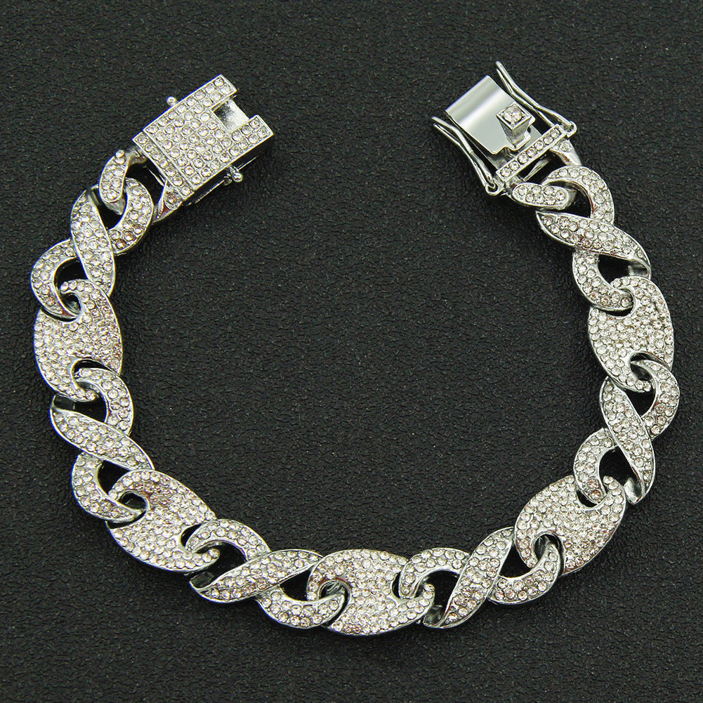 Fully Iced Figure-8 Clasp Cuban Link Necklace - Silver Bracelet – 8 inch
