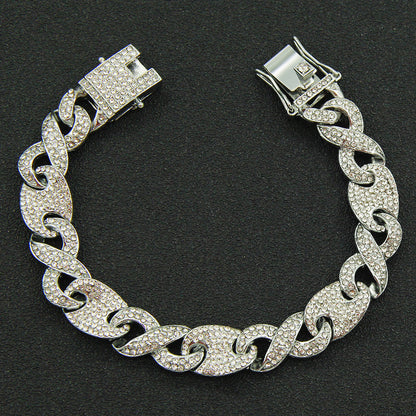 Fully Iced Figure-8 Clasp Cuban Link Necklace - Silver Bracelet – 8 inch