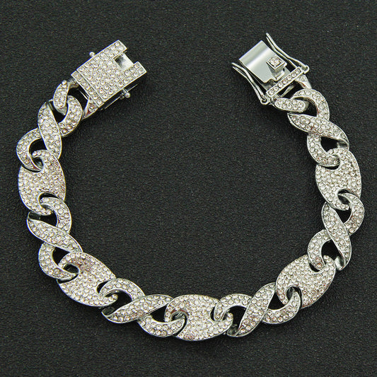 Fully Iced Figure-8 Clasp Cuban Link Necklace - Silver Bracelet – 8 inch