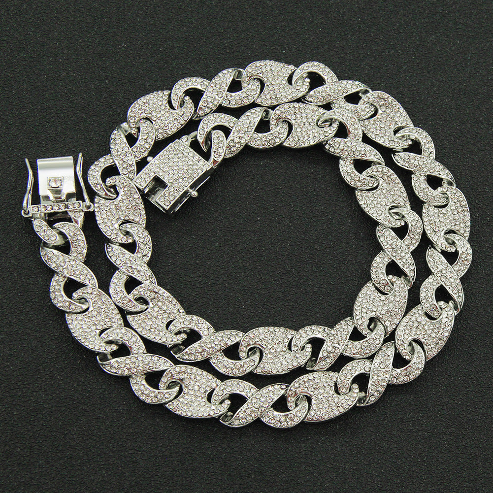 Fully Iced Figure-8 Clasp Cuban Link Necklace - Silver Necklace – 20 inch
