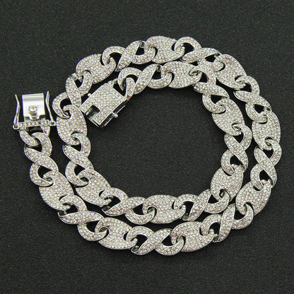 Fully Iced Figure-8 Clasp Cuban Link Necklace - Silver Necklace – 20 inch
