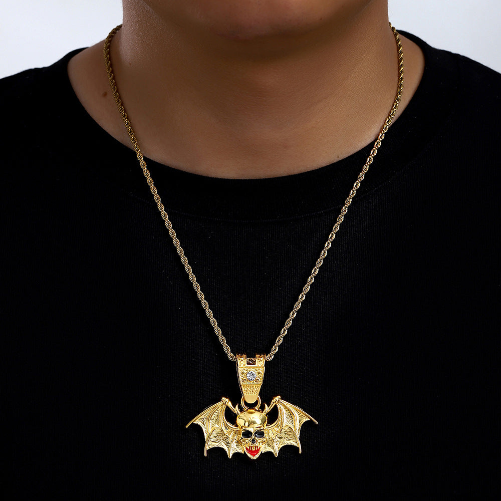 Skull Alloy Pendant Necklace - Gold Pendant with 20-inch Twist Chain