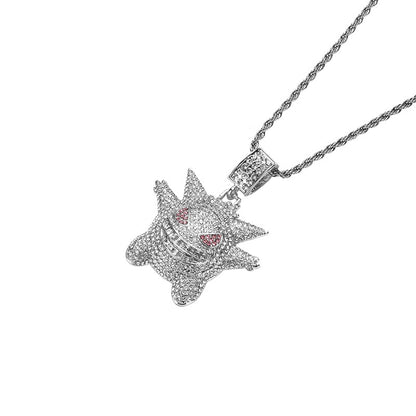Gengar Alloy Pendant Necklace - Silver Pendant with 21-inch Twist Chain