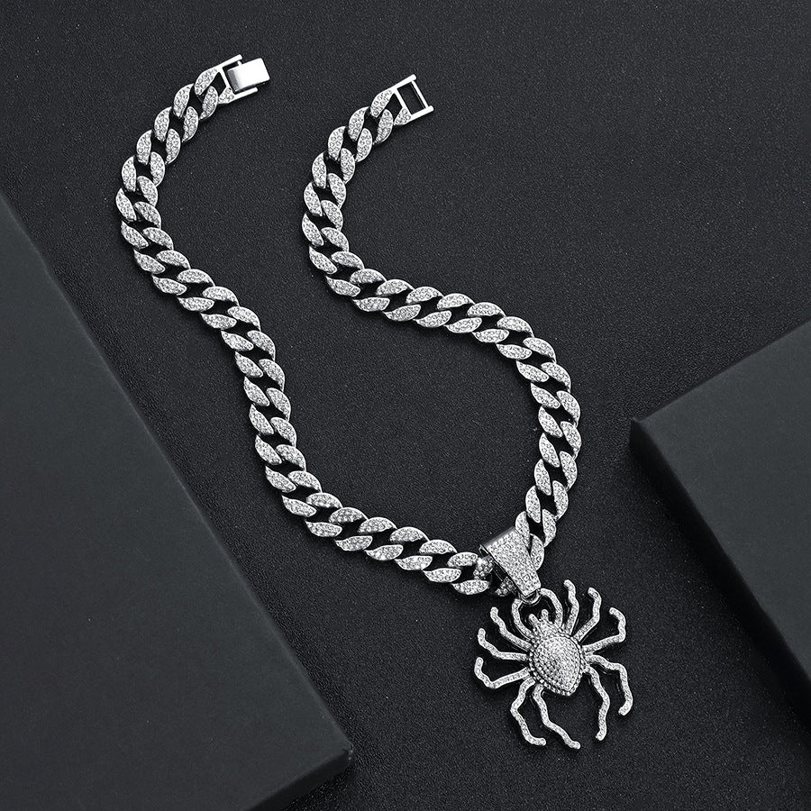 Large Spider Pendant Necklace - Silver Pendant with 18-inch Cuban Chain
