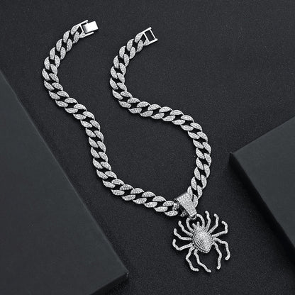 Large Spider Pendant Necklace - Silver Pendant with 18-inch Cuban Chain
