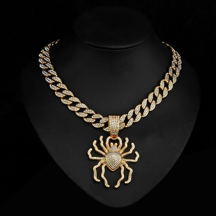 Large Spider Pendant Necklace - Gold Pendant with 18-inch Cuban Chain