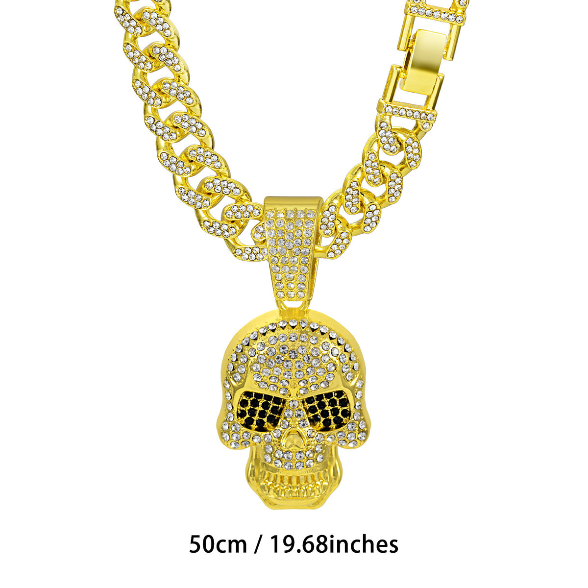 Fully Iced Skull Necklace - Gold Pendant with 60CM Cuban Chain