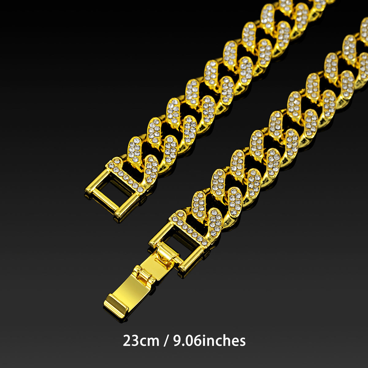 Fully Iced Electroplated Cuban Link Necklace - Gold 23CM