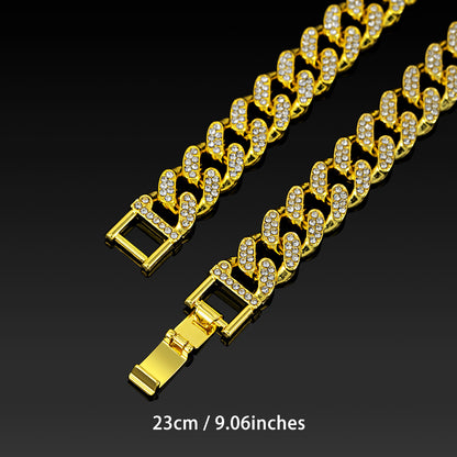 Fully Iced Electroplated Cuban Link Necklace - Gold 23CM