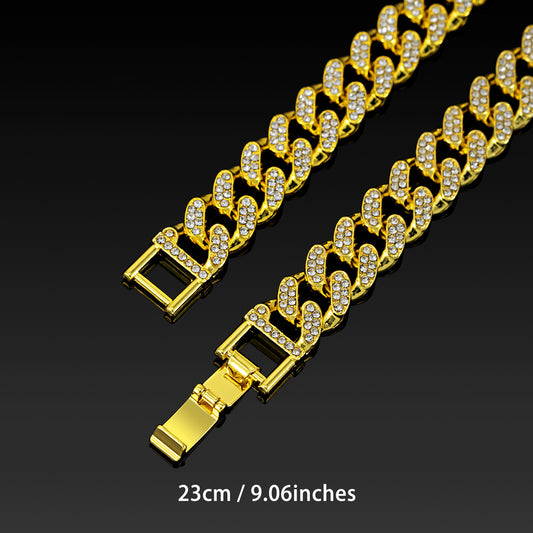 Fully Iced Electroplated Cuban Link Necklace - Gold 23CM