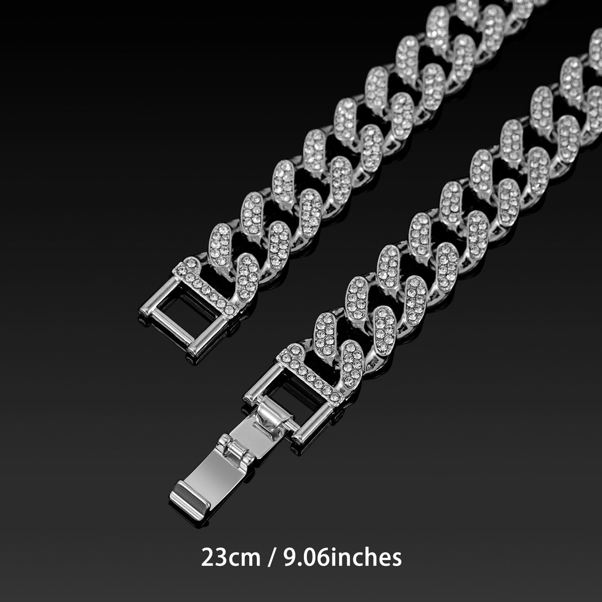 Fully Iced Electroplated Cuban Link Necklace - Silver 23CM