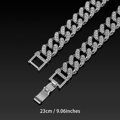 Fully Iced Electroplated Cuban Link Necklace - Silver 23CM