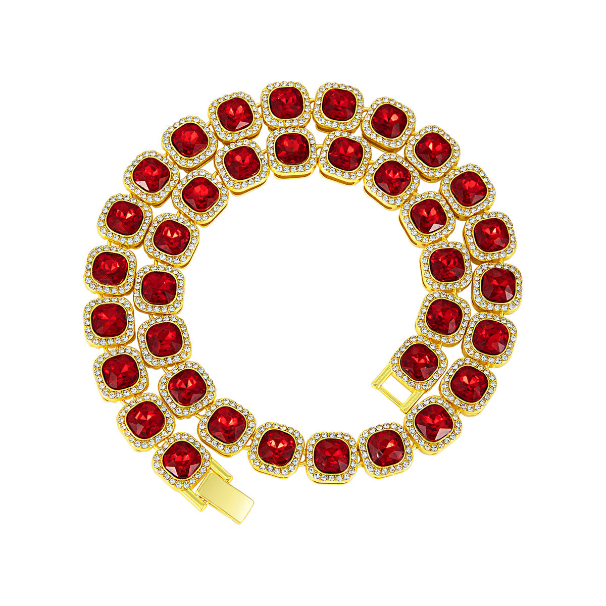 Square Glass Candy Heart Necklace - Gold Red Rhinestones (Non-Acrylic) 23CM