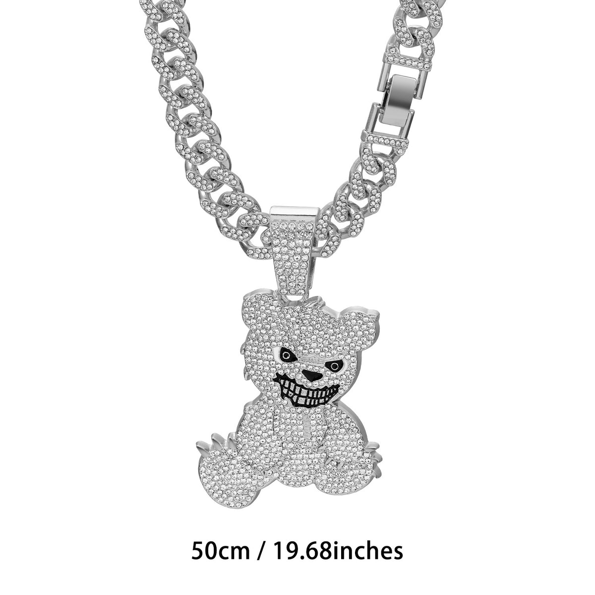 Grinning Panda Pendant Necklace - Silver Pendant with 50CM Cuban Chain