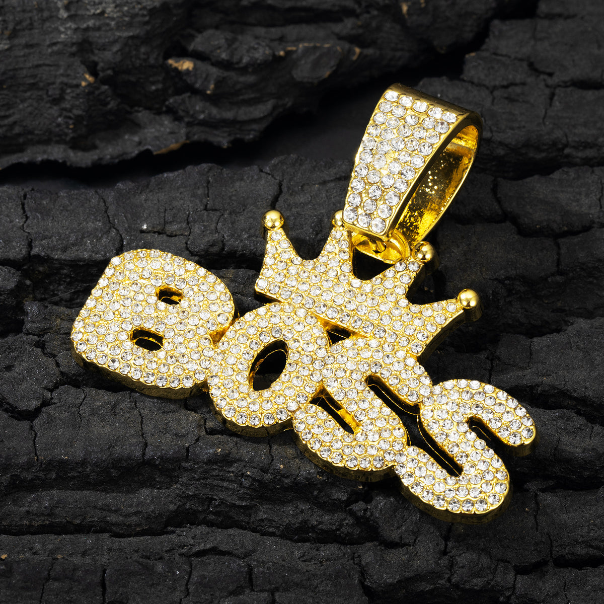BOSS Crown Fully Iced Alloy Necklace - Gold Pendant Only