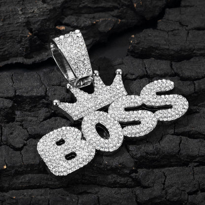 BOSS Crown Fully Iced Alloy Necklace - Silver Pendant Only