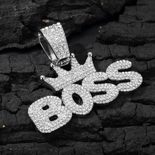BOSS Crown Fully Iced Alloy Necklace - Silver Pendant Only