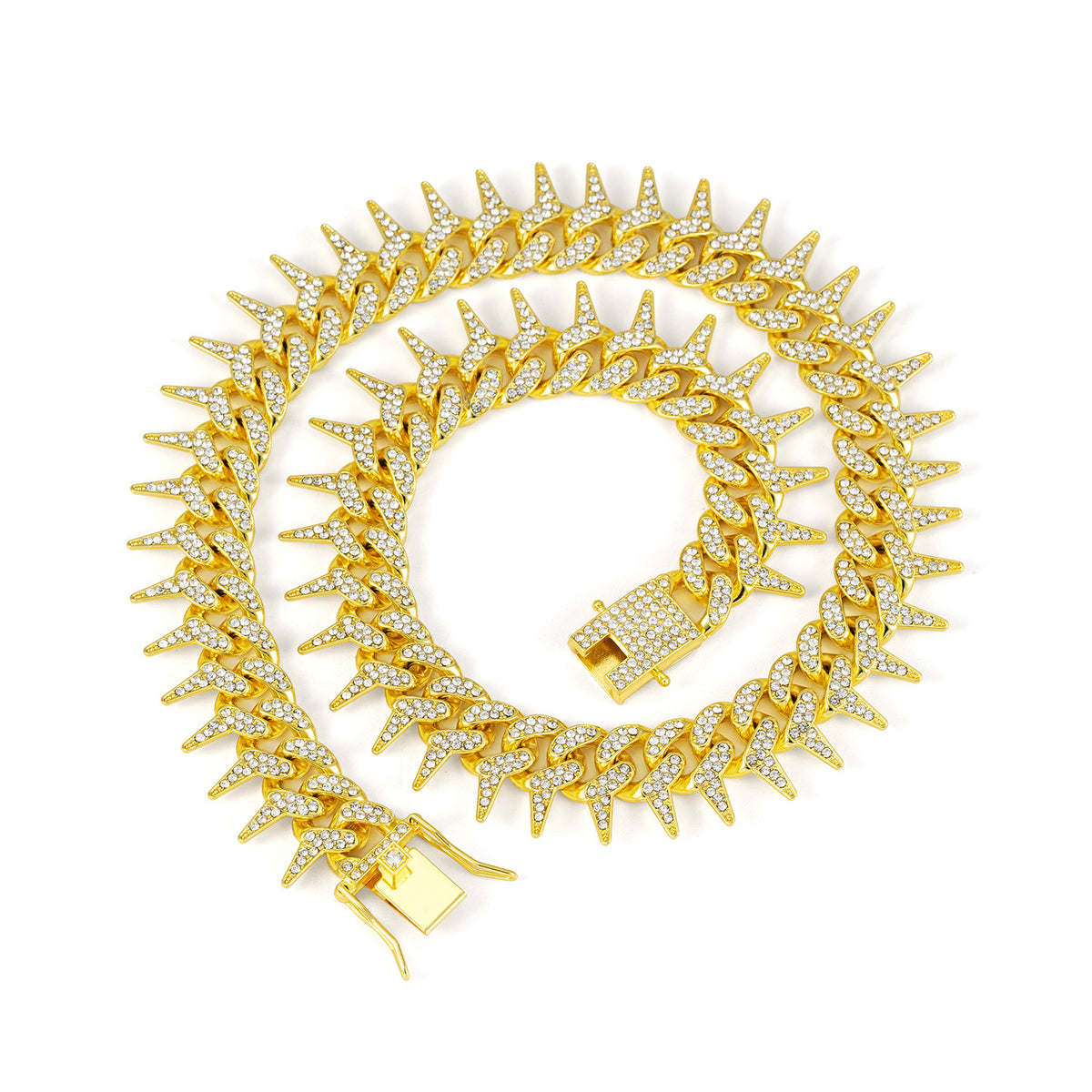 Spiked Fully Iced Alloy Cuban Link Necklace - Gold 23CM