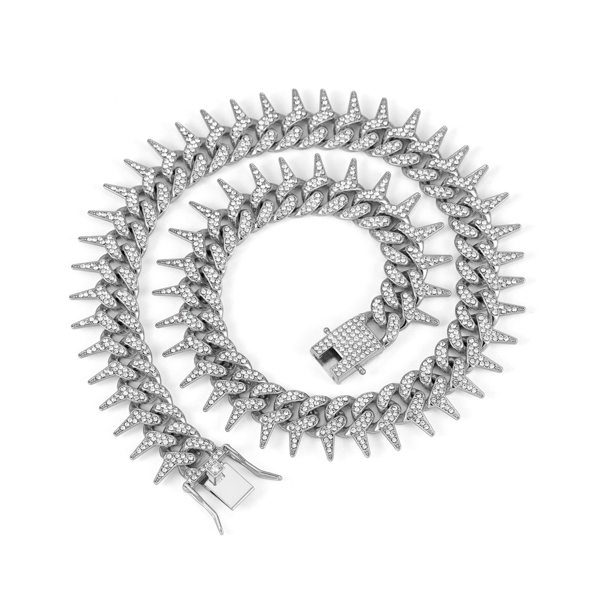Spiked Fully Iced Alloy Cuban Link Necklace - Silver 23CM