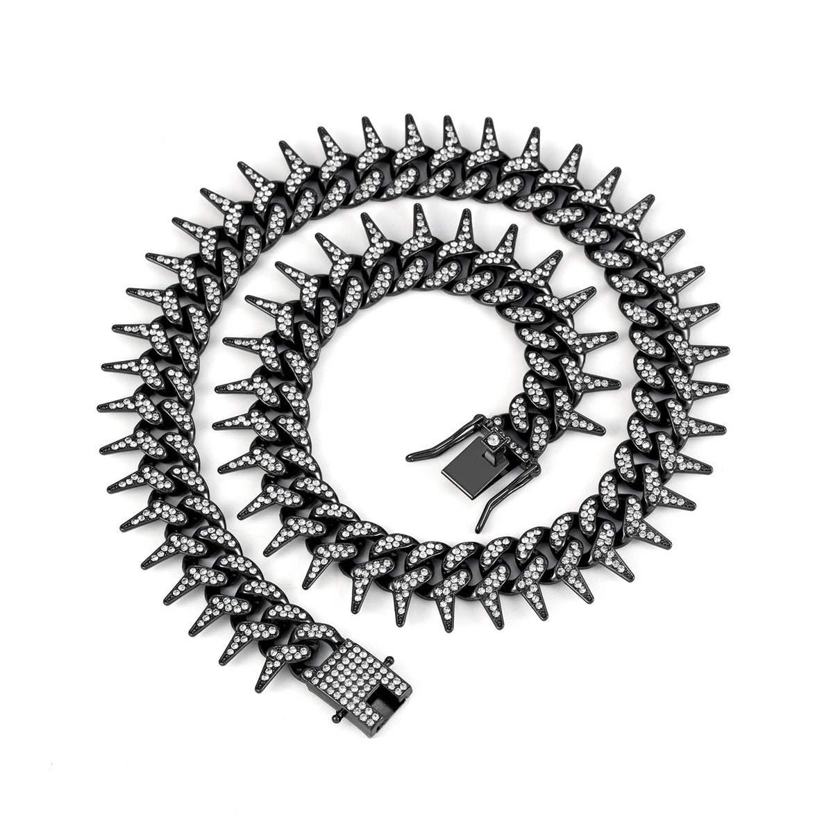 Spiked Fully Iced Alloy Cuban Link Necklace - Black 23CM
