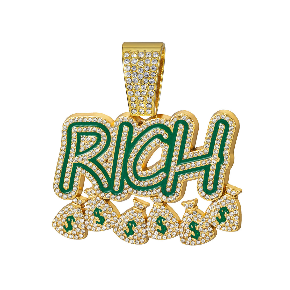 RICH Letter Fully Iced Cuban Link Necklace - Gold Pendant Only