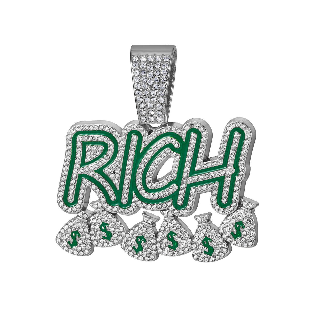 RICH Letter Fully Iced Cuban Link Necklace - Silver Pendant Only
