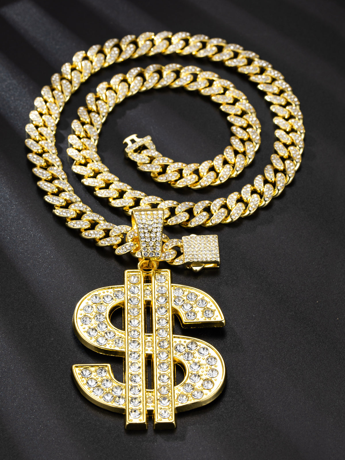 Classic Dollar Sign Pendant Necklace - Gold Pendant + 50CM Cuban Chain / 13mm