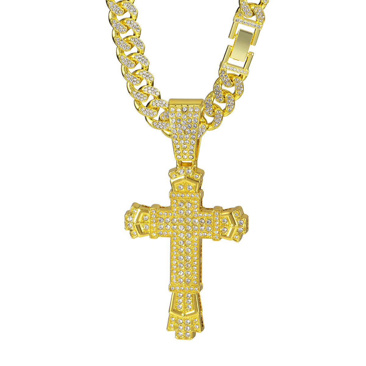 Cross Necklace - Gold Pendant + 50CM Cuban Chain / 13mm