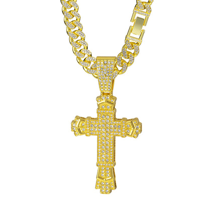 Cross Necklace - Gold Pendant + 50CM Cuban Chain / 13mm