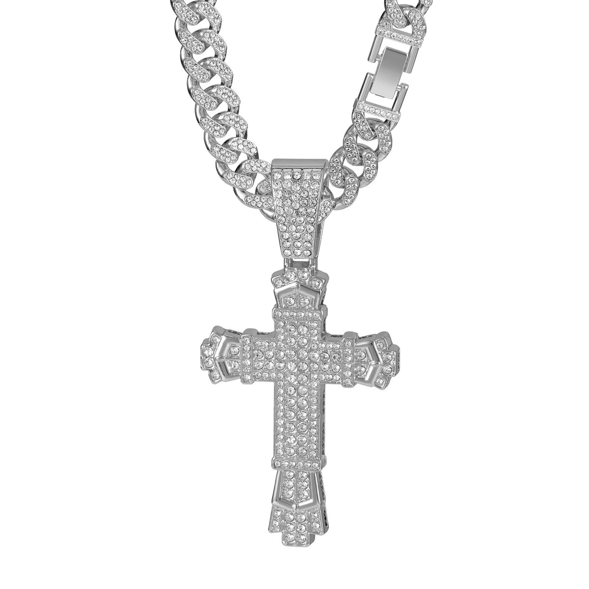 Cross Necklace - Silver Pendant + 50CM Cuban Chain / 13mm