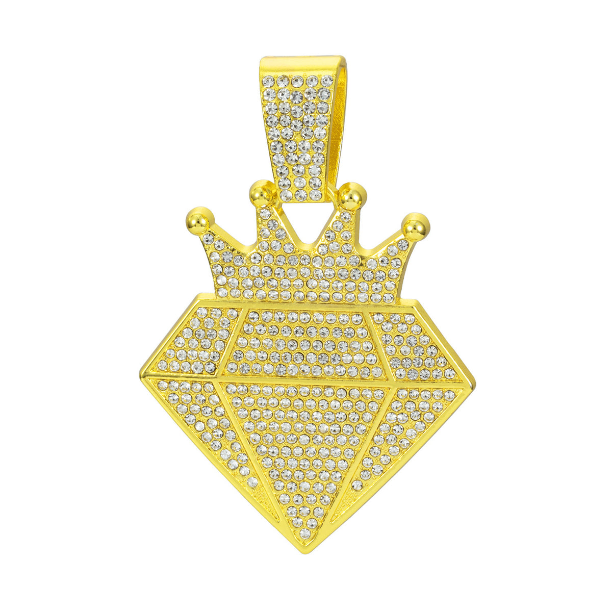 Alloy Rhinestone Crown Diamond Cuban Link Necklace - Gold Pendant Only