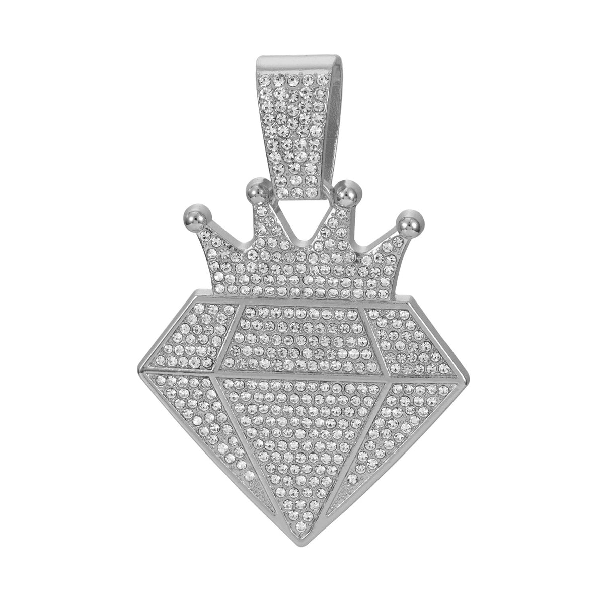 Alloy Rhinestone Crown Diamond Cuban Link Necklace - Silver Pendant Only
