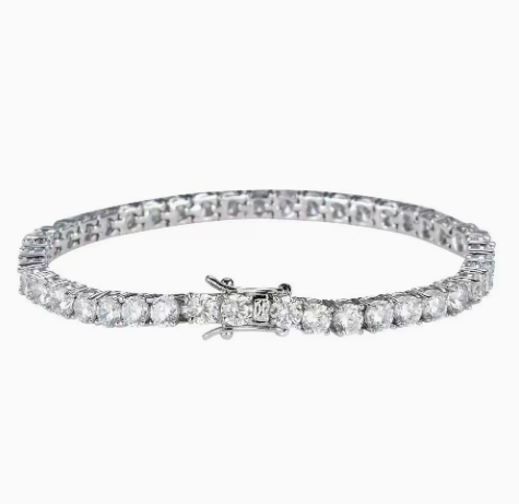 4 mm Clear Stone Titanium Steel Tennis Bracelet - 8 in, Silver Tone.