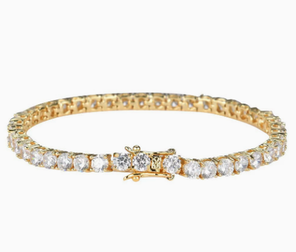 4 mm Clear Stone Titanium Steel Tennis Bracelet - 8 in, Gold Tone.