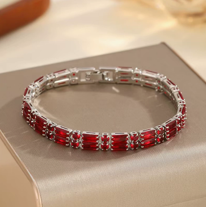 Baguette Stone Titanium Steel Link Bracelet, Red.