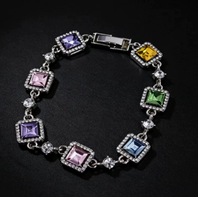 Multicolor Square Halo Titanium Steel Bracelet, Multicolor.