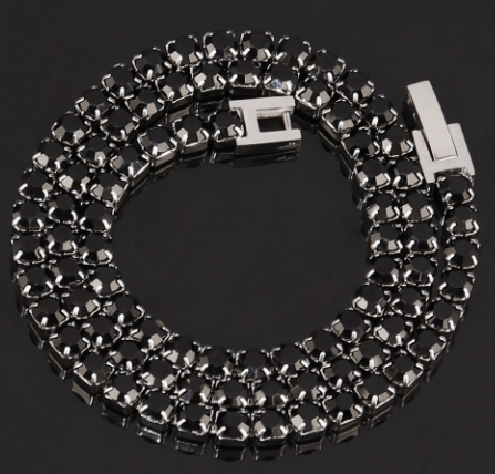 Round Stone Titanium Steel Tennis Necklace, Black.