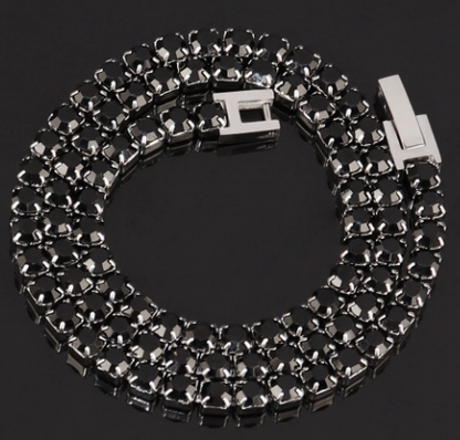 Round Stone Titanium Steel Tennis Necklace, Black.