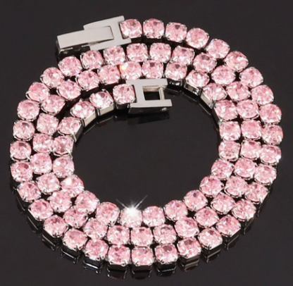 Round Stone Titanium Steel Tennis Necklace, Pink.
