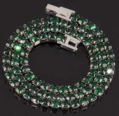 Round Stone Titanium Steel Tennis Necklace, Green.