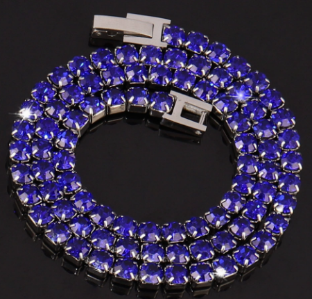 Round Stone Titanium Steel Tennis Necklace, Deep Blue.