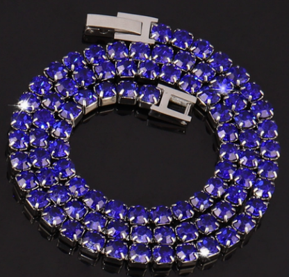 Round Stone Titanium Steel Tennis Necklace, Deep Blue.