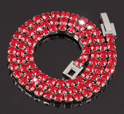 Round Stone Titanium Steel Tennis Necklace, Red.