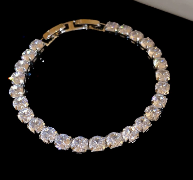 Round Stone Titanium Steel Tennis Bracelet, Silver Tone, Clear.